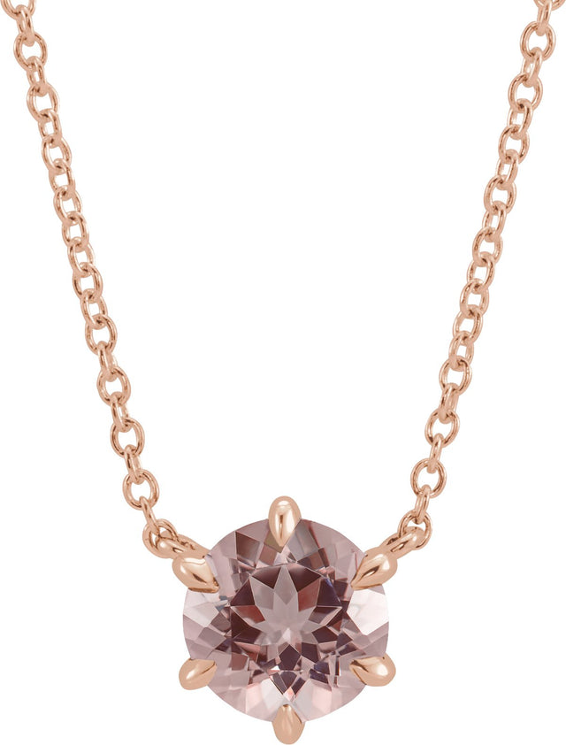 14K Gold Round Natural Pink Morganite Solitaire Necklace - Rose Gold