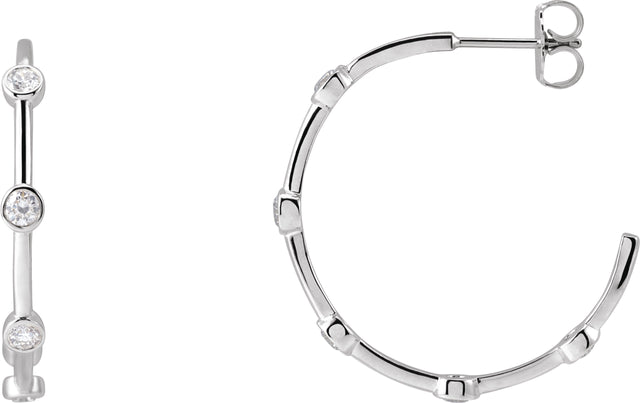 14K Gold Round Natural Diamond Bezel-Set Hoop Earrings – 2-2.5mm Stones - White Gold