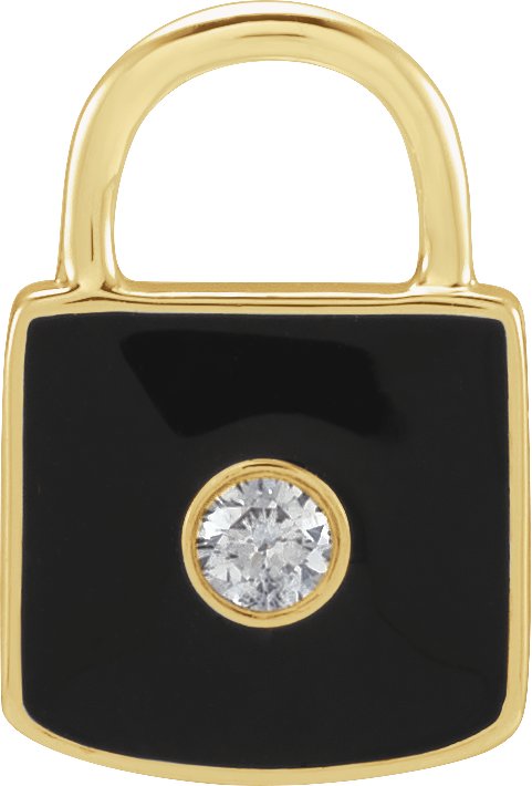 14K Gold Accented Enamel Lock Pendant - Yellow Gold