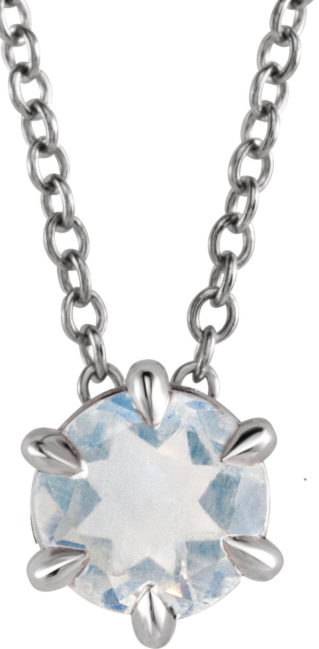 Platinum Round Natural Blue Moonstone Solitaire Necklace or Slide Pendant