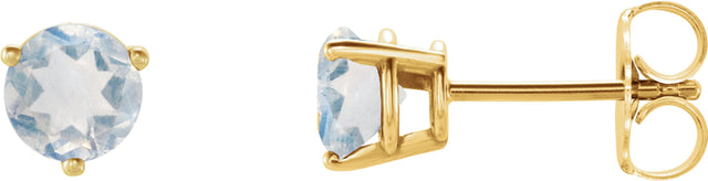 14K Gold Natural Blue Sheen Moonstone Round 3-Prong Stud Earrings - Yellow Gold