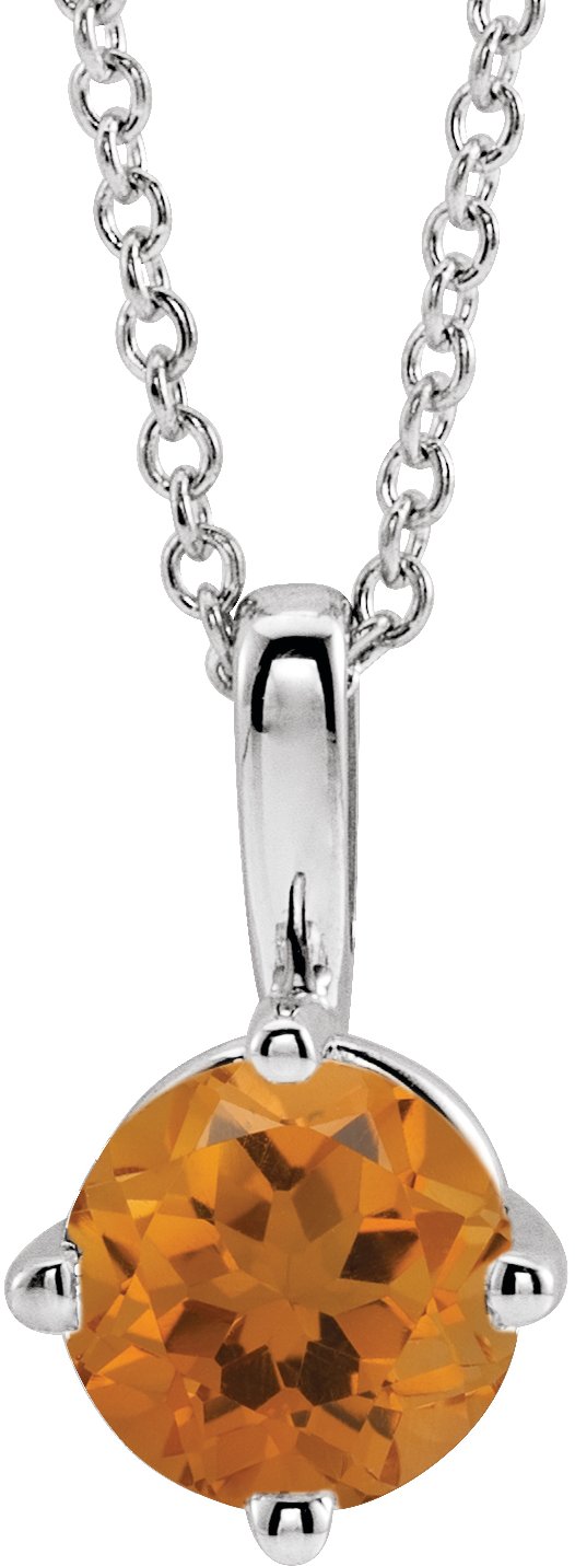 14K Gold Round Natural Citrine Solitaire Necklace or Pendant II - White Gold