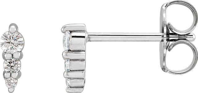 14K Gold Natural Diamond Graduated Bar Earrings - White Gold