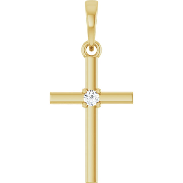 14K Gold Round Natural Diamond Cross Necklace or Pendant – up to 0.015 CTW - Yellow Gold