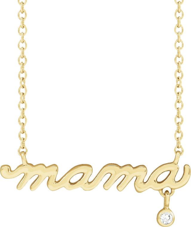 14K Gold Round Natural Diamond Accented Mama Necklace - Yellow Gold