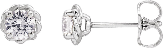 14K Gold Natural Diamond Round 4-Prong Claw Rope Stud Earrings - White Gold