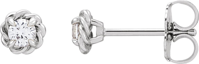 Platinum Natural White Sapphire Round 4-Prong Claw Rope Stud Earrings