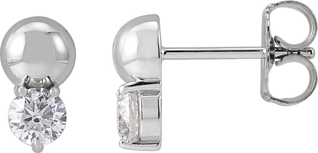 Platinum Round Natural Diamond Accented Bead Earrings