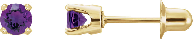 14K Gold Natural Amethyst Round 4-Prong Stud Earrings