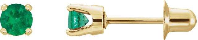 14K Gold Natural Emerald Round 4-Prong Stud Earrings