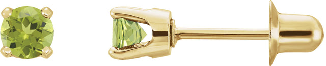 14K Gold Natural Peridot Round 4-Prong Stud Earrings