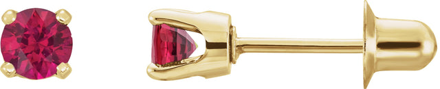 14K Gold Natural Ruby Round 4-Prong Stud Earrings
