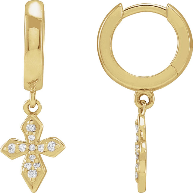 14K Gold Round Natural Diamond Cross Hoop Earrings - Yellow Gold