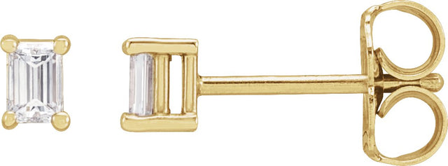 14K Gold Lab-Grown Diamond Straight Baguette 4-Prong Stud Earrings - Yellow Gold