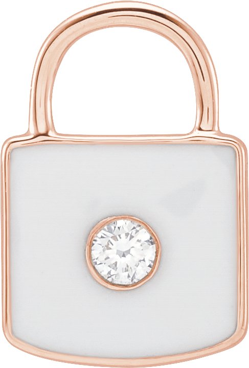 14K Gold Accented Enamel Lock Pendant - Rose Gold