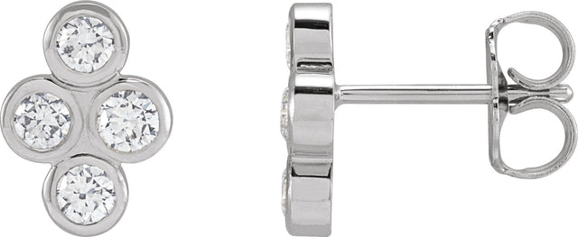 Platinum Round Natural Diamond Bezel-Set Cluster Earrings