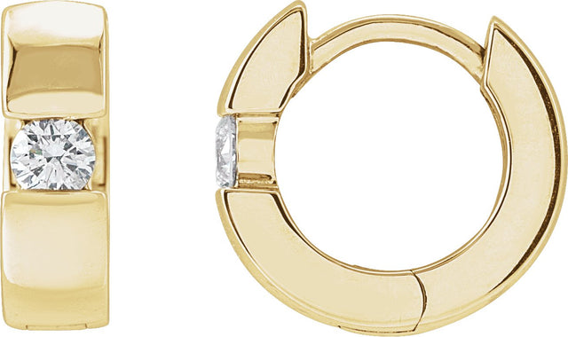 14K Gold Round Natural Diamond Accented Huggie Hoop Earrings - Yellow Gold