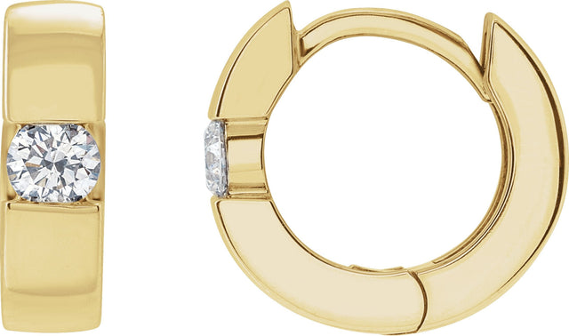 14K Gold Round Lab-Grown Diamond Accented Huggie Hoop Earrings - Yellow Gold