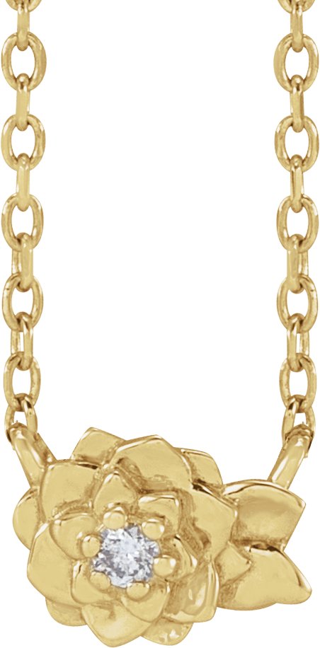 14K Gold Round Natural Diamond Flower Necklace – 0.015 CTW - Yellow Gold