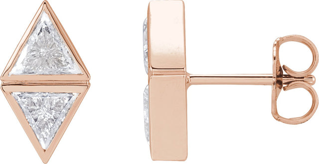 14K Gold Triangle Natural Diamond Two-Stone Bezel-Set Earrings - Rose Gold