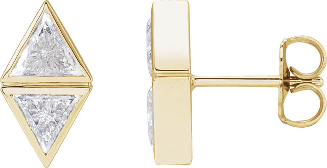 14K Gold Triangle Natural Diamond Two-Stone Bezel-Set Earrings - Yellow Gold