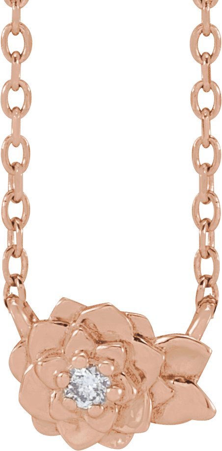14K Gold Round Natural Diamond Flower Necklace – 0.015 CTW - Rose Gold