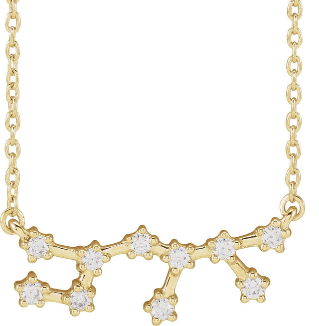 14K Gold Round Natural Diamond Constellation Zodiac Necklace - Yellow Gold