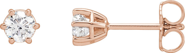 14K Gold Lab-Grown Diamond Round 6-Prong Stud Earrings - Rose Gold