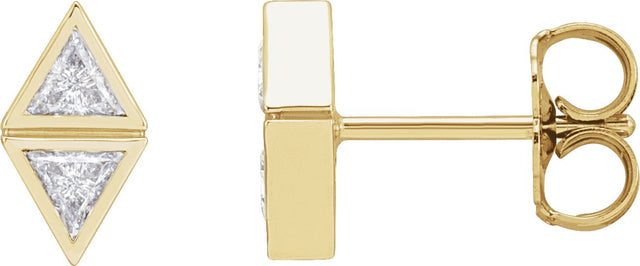 14K Gold Triangle Natural Diamond Two-Stone Bezel-Set Earrings - Yellow Gold