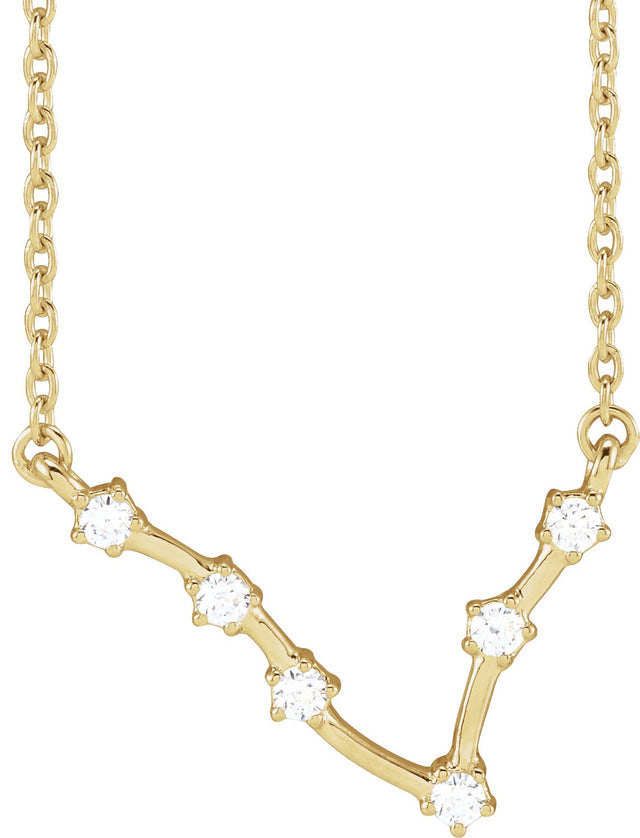 14K Gold Round Natural Diamond Constellation Zodiac Necklace - Yellow Gold