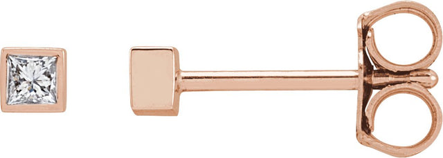 14K Gold Natural Diamond Square Bezel-Set Stud Earrings - Rose Gold