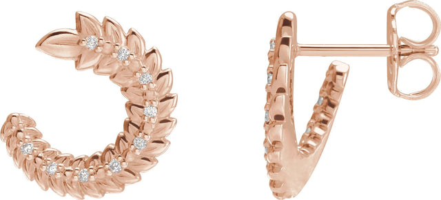 14K Gold Round Natural Diamond Floral Front-Back Hoop Earrings - Rose Gold