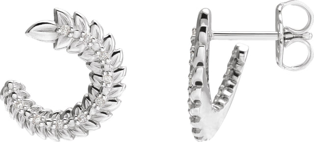 Platinum Round Natural Diamond Floral Front-Back Hoop Earrings