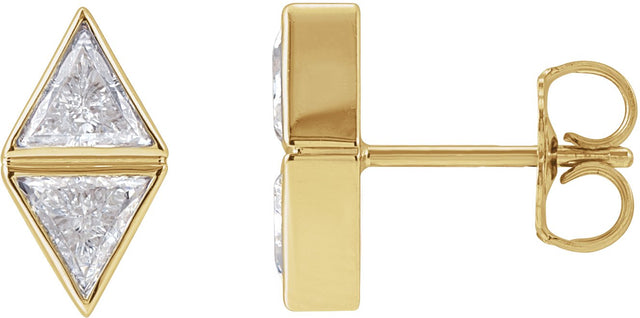 14K Gold Triangle Natural Diamond Two-Stone Bezel-Set Earrings - Yellow Gold