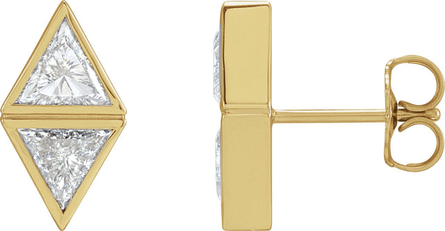 14K Gold Triangle Natural Diamond Two-Stone Bezel-Set Earrings - Yellow Gold