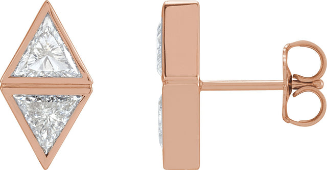 14K Gold Triangle Natural Diamond Two-Stone Bezel-Set Earrings - Rose Gold