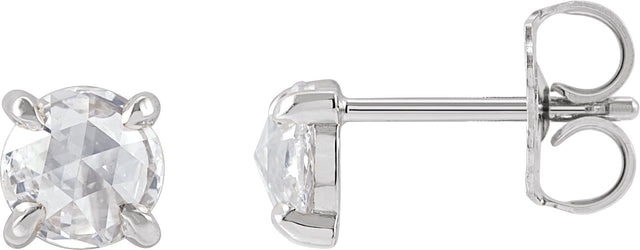 Platinum Lab-Grown Moissanite Round 4-Prong Claw Rose-Cut Stud Earrings