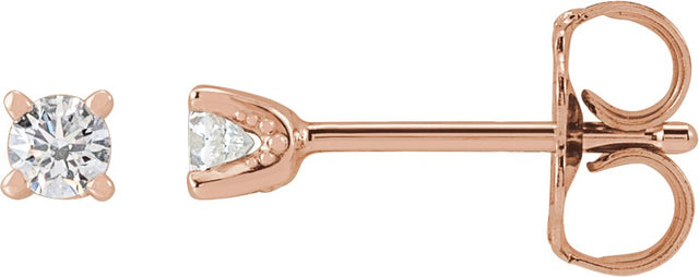 14K Gold Natural Diamond Round 4-Prong Stud Earrings – 2.5-4mm Stones - Rose Gold