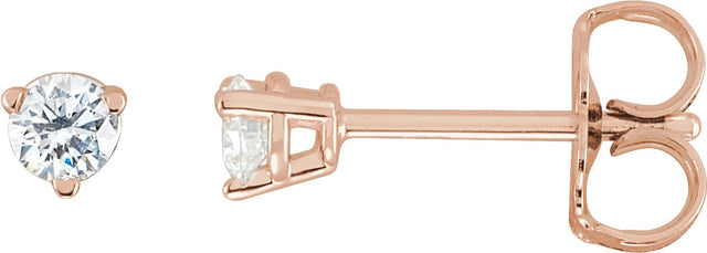14K Gold Natural Diamond Round 3-Prong Stud Earrings - Rose Gold