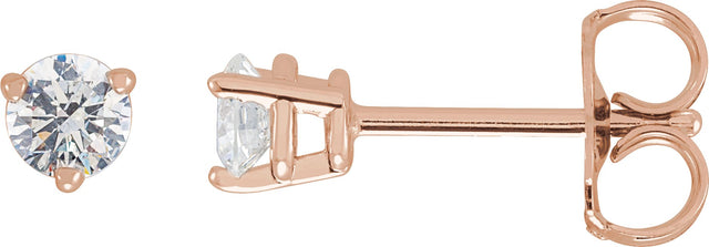 14K Gold Natural Diamond Round 3-Prong Stud Earrings - Rose Gold
