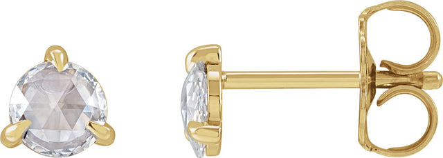 14K Gold Natural Diamond Round 3-Prong Claw Rose-Cut Stud Earrings - Yellow Gold