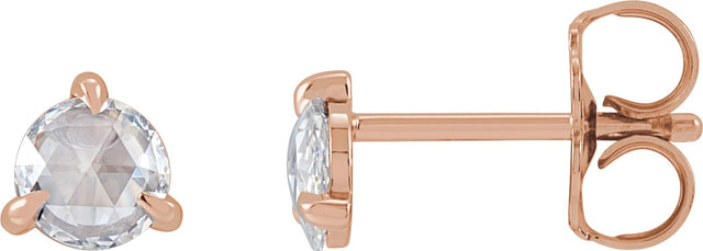 14K Gold Natural Diamond Round 3-Prong Claw Rose-Cut Stud Earrings - Rose Gold