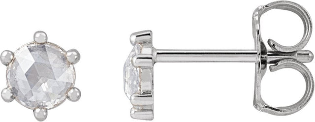 Platinum Natural Diamond Round 6-Prong Rose-Cut Stud Earrings