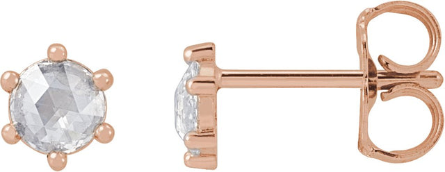 14K Gold Natural Diamond Round 6-Prong Rose-Cut Stud Earrings - Rose Gold