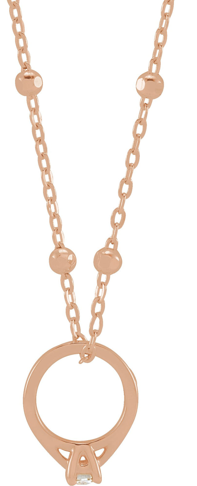 14K Gold Round Natural Diamond Tiny Solitaire Ring Necklace - Rose Gold