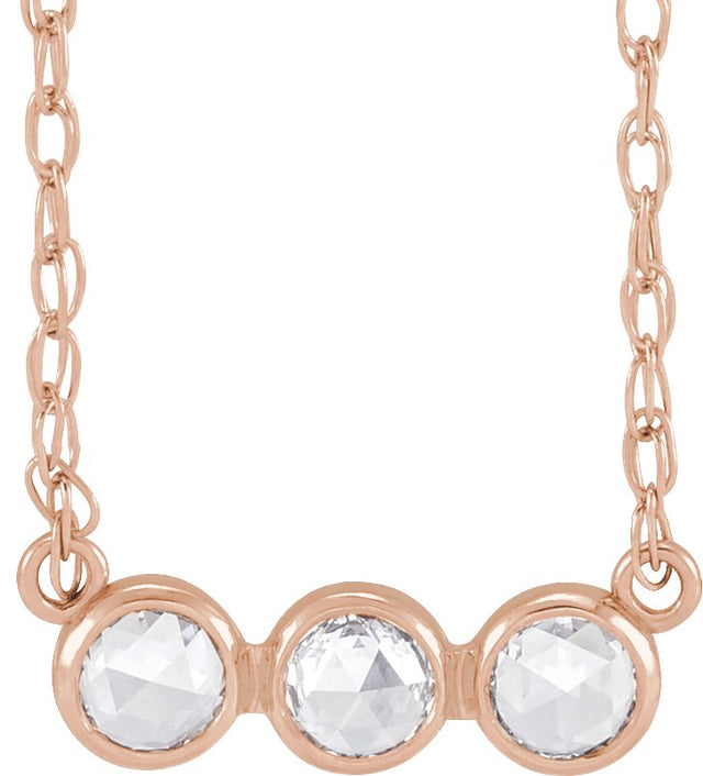 14K Gold Round Natural Diamond Rose-Cut Three-Stone Necklace - Rose Gold