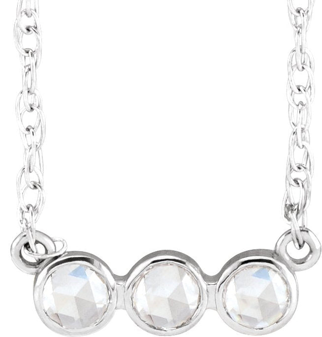 14K Gold Round Natural Diamond Rose-Cut Three-Stone Necklace - White Gold
