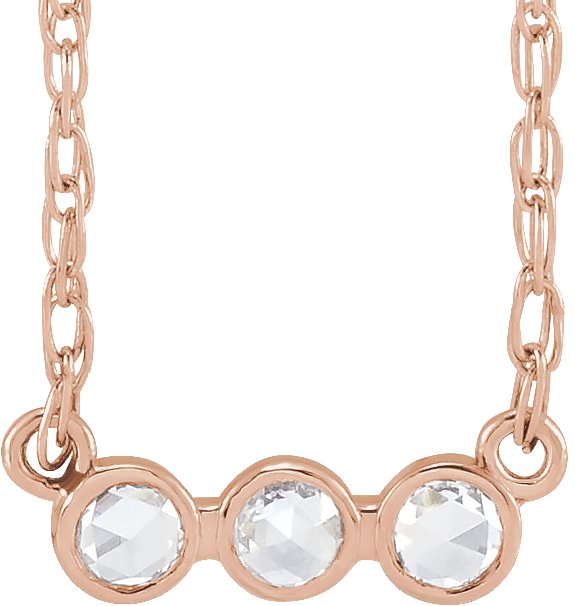 14K Gold Round Natural Diamond Rose-Cut Three-Stone Necklace - Rose Gold