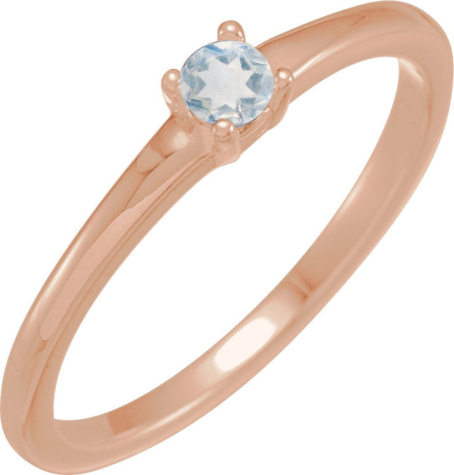 14K Gold Round Natural Blue Sheen Moonstone Solitaire Ring - Rose Gold