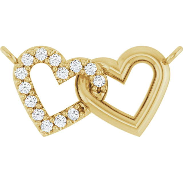 14K Gold Round Lab-Grown Diamond Interlocking Heart Necklace - Yellow Gold